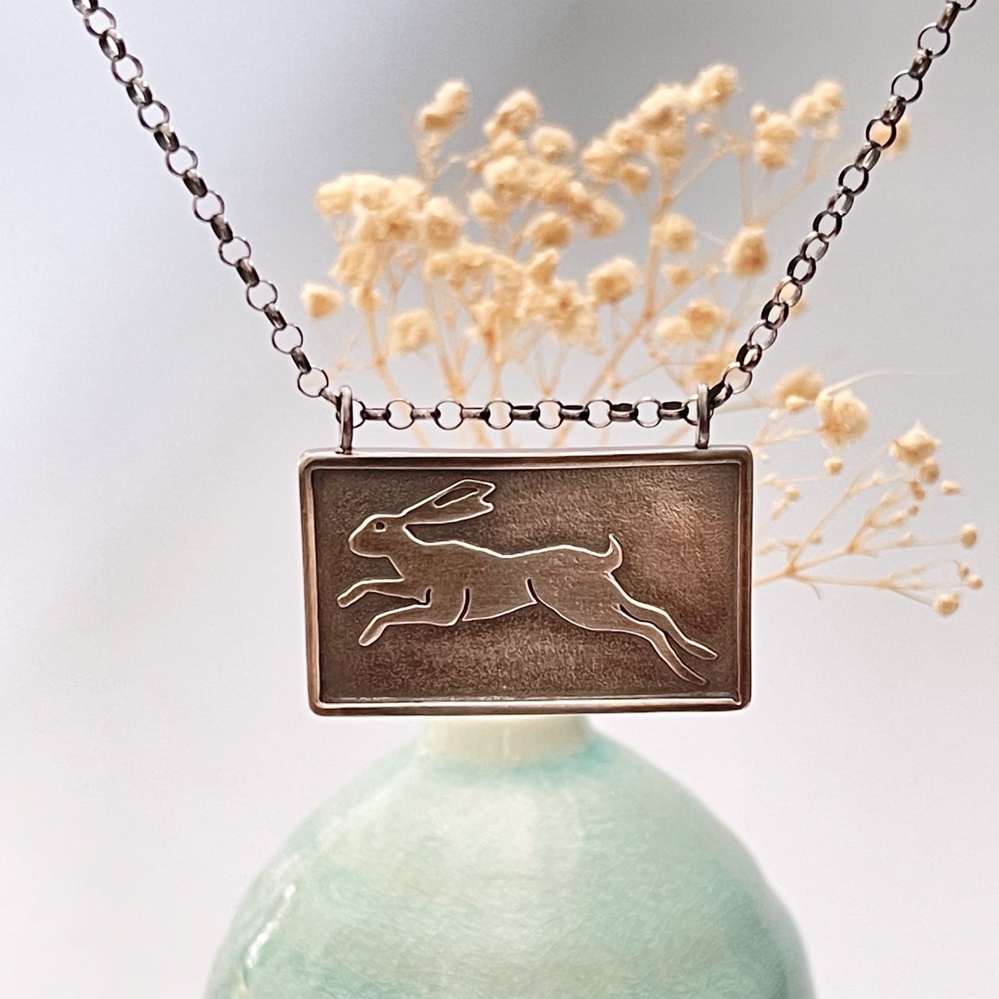 Leaping Hare Sterling Silver Statement Necklace