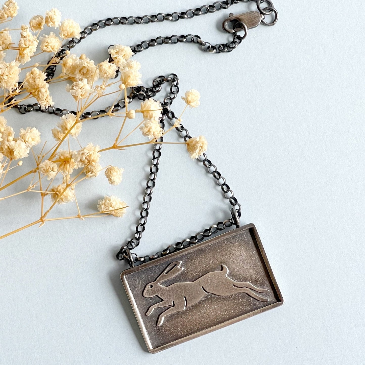 Leaping Hare Sterling Silver Statement Necklace