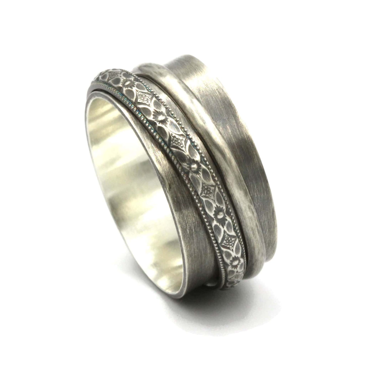 Sterling Silver Fidget Ring with Flower Pattern - Rebecca Cordingley Jewellery