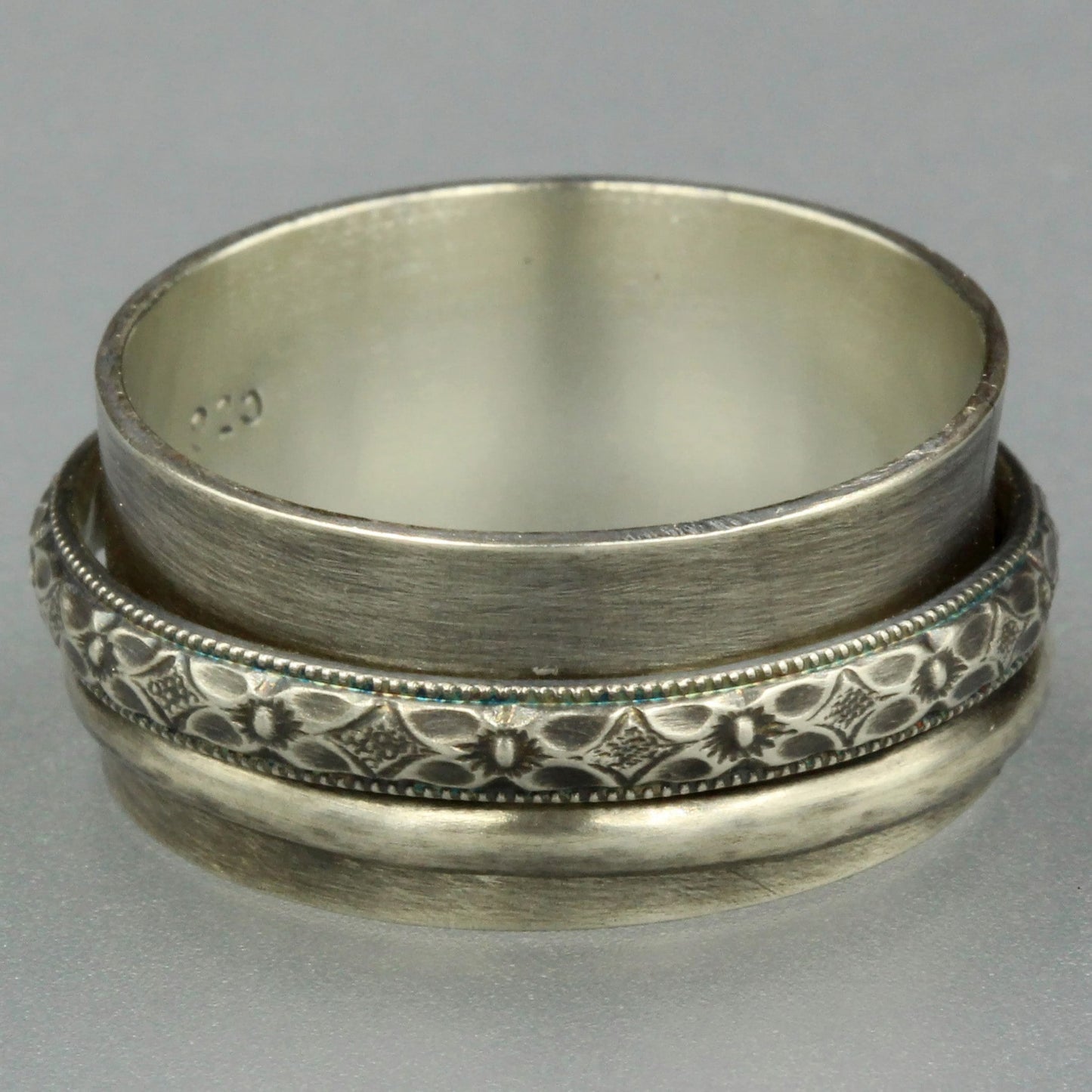 Sterling Silver Fidget Ring with Flower Pattern - Rebecca Cordingley Jewellery
