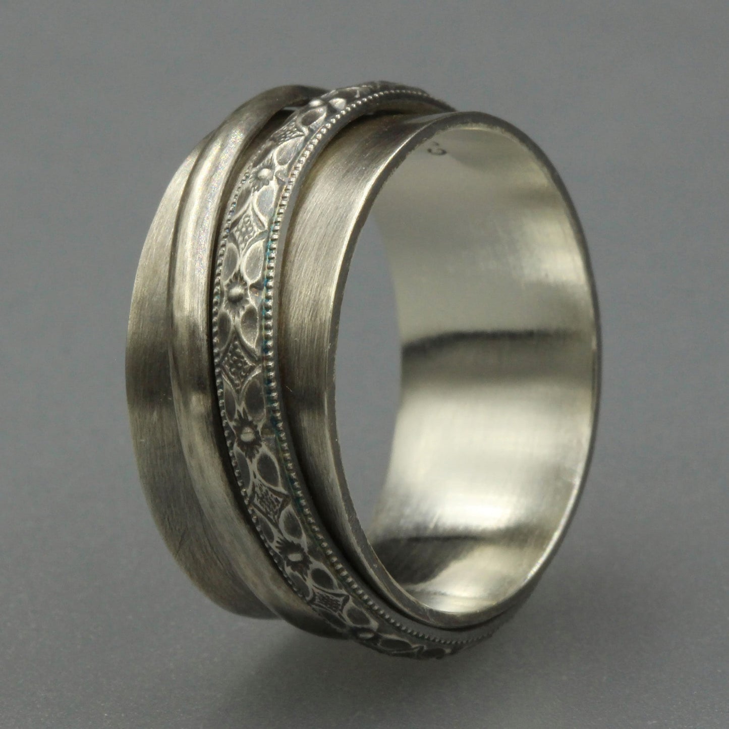 Sterling Silver Fidget Ring with Flower Pattern - Rebecca Cordingley Jewellery