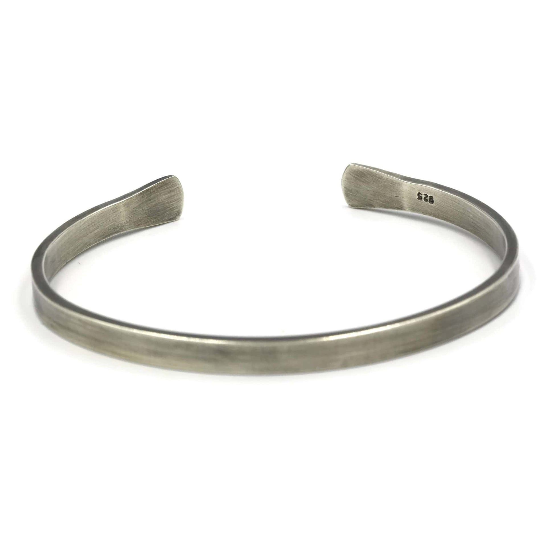 Sterling silver men's cuff bracelet with flared ends and oxidised finish - Rebecca Cordingley