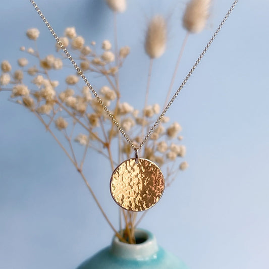 19mm diameter 14k gold coin necklace for women, handmade in Adelaide by Rebecca Cordingley Jewellery