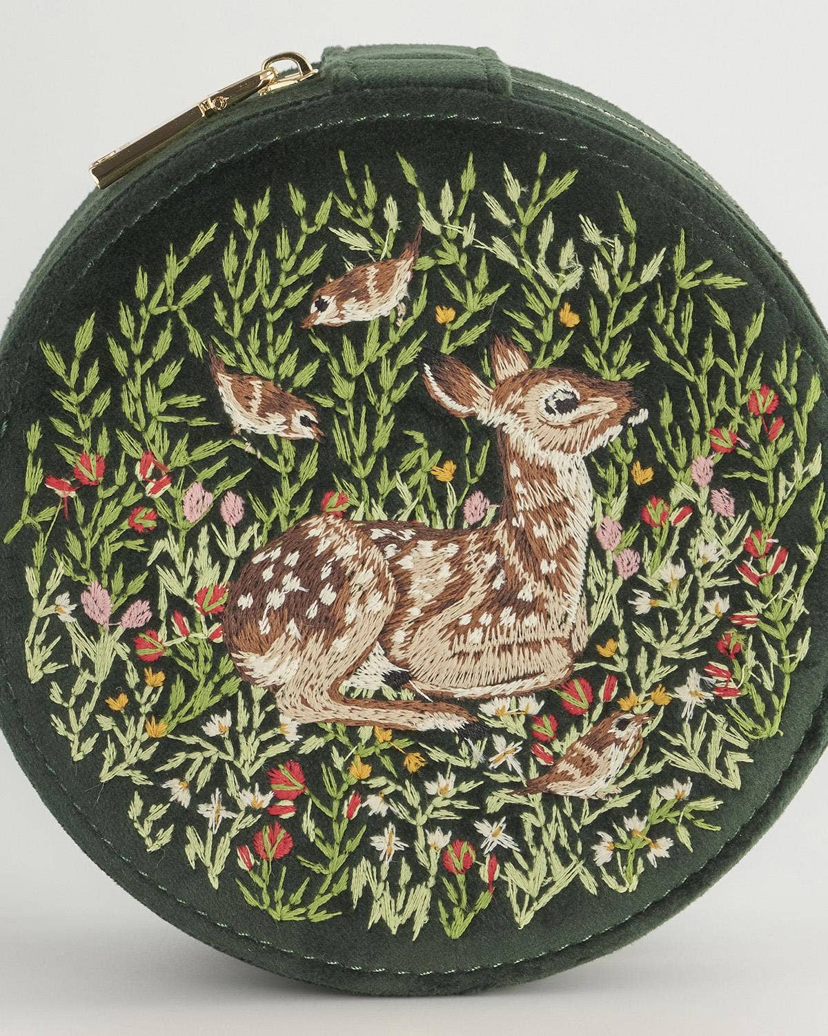 FABLE Chloe Fawn Embroidered Jewellery Box - Green - Fable England