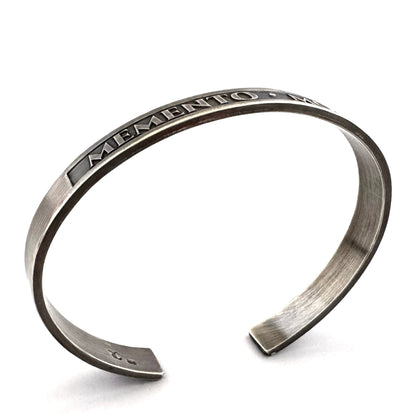 Memento mori silver cuff bracelet with 925 sterling silver hallmark visible