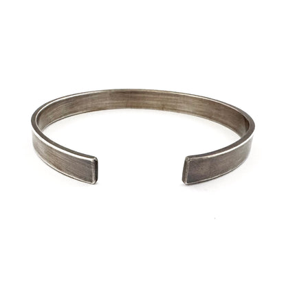 Oxidised sterling silver cuff bracelet showing the open ends and 8mm width