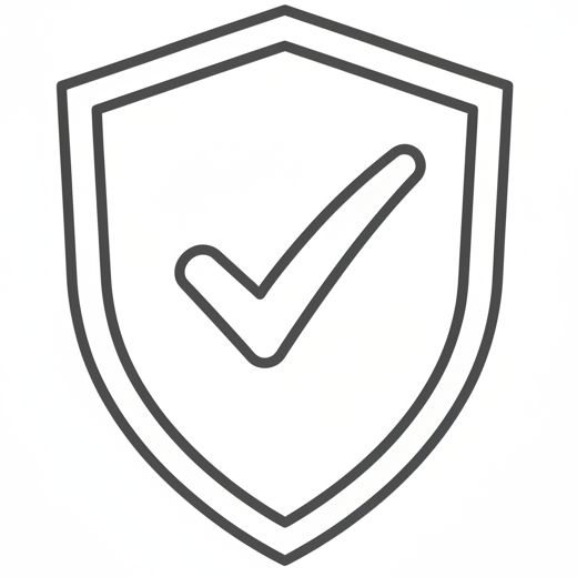 Line art of a shield with a check mark on a white background