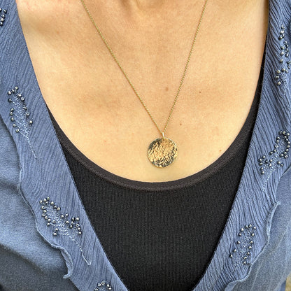 19mm 14k yellow gold disc necklace by Rebecca Cordingley