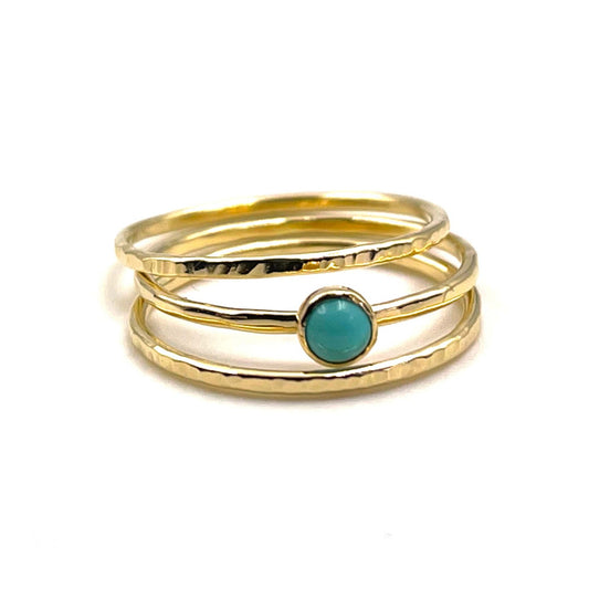 Set of 3 dainty gold rings with a turquoise cabochon | Rebecca Cordingley Jewellery