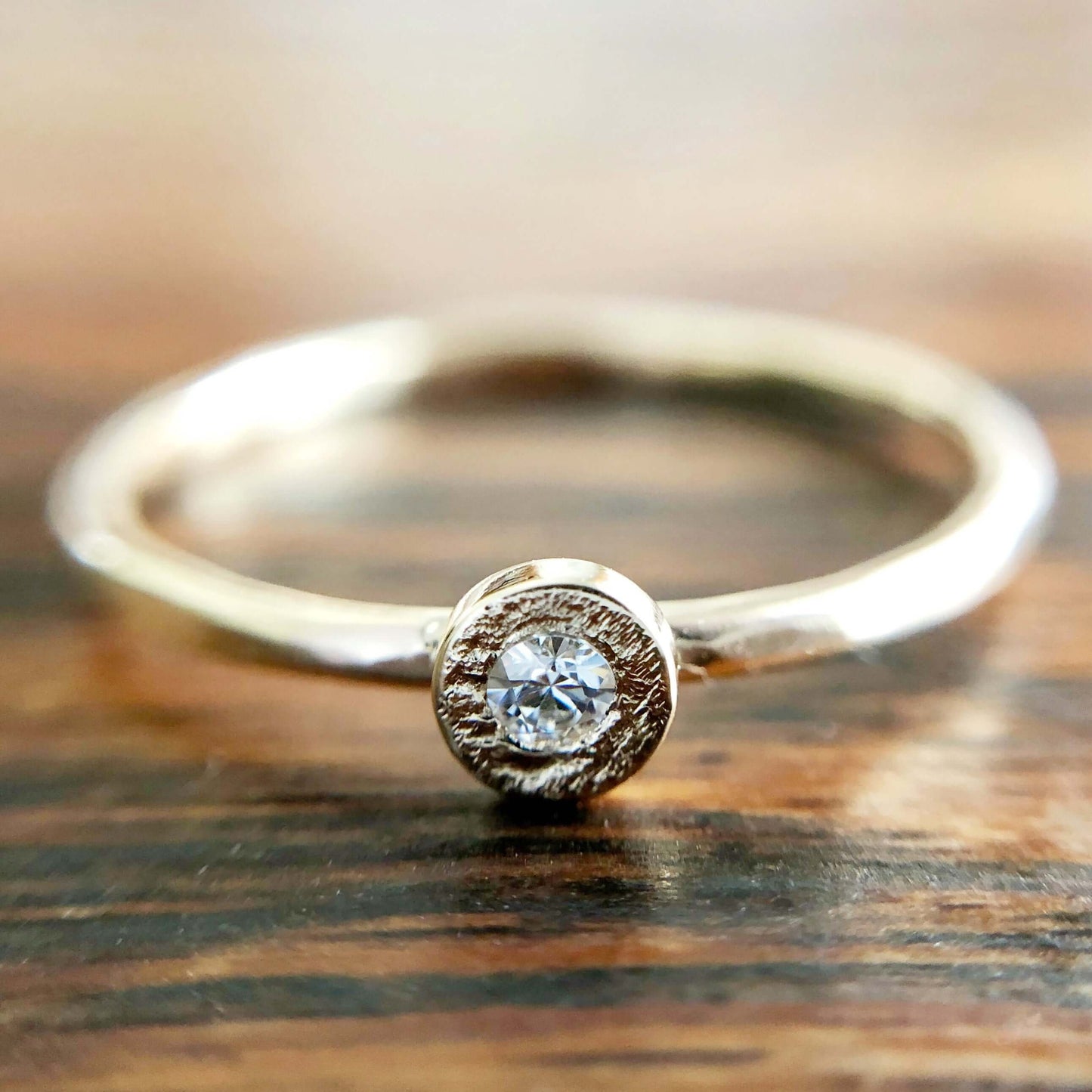 Alternative engagement rings - 14k gold moissanite stackable ring by Rebecca Cordingley Jewellery