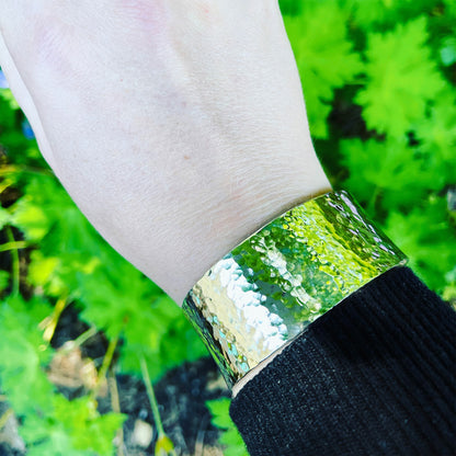 Wide Hammered Sterling Silver Cuff Bracelet - Rebecca Cordingley Jewellery