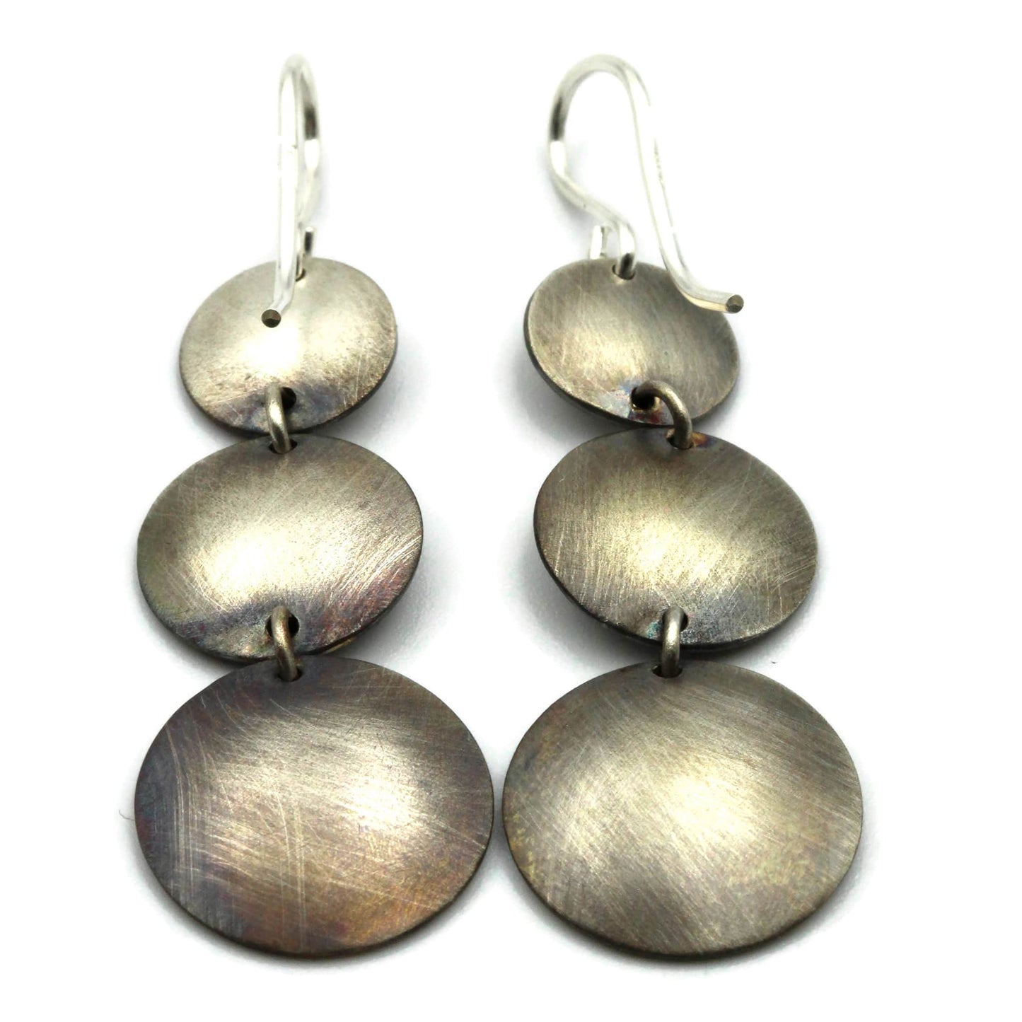 Long Silver Earrings - Triple Concave Discs - Rebecca Cordingley