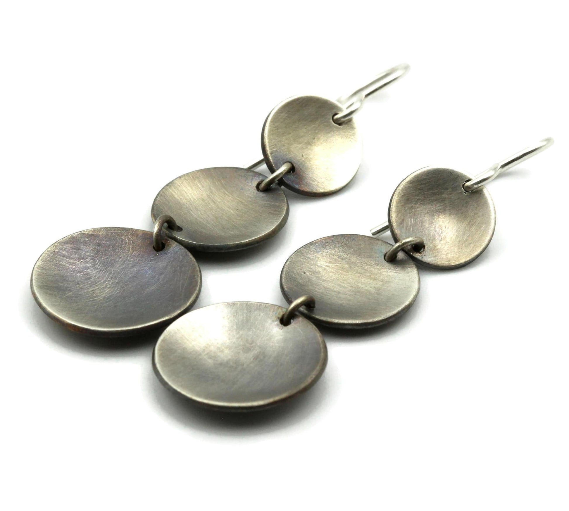 Long Silver Earrings - Triple Concave Discs - Rebecca Cordingley