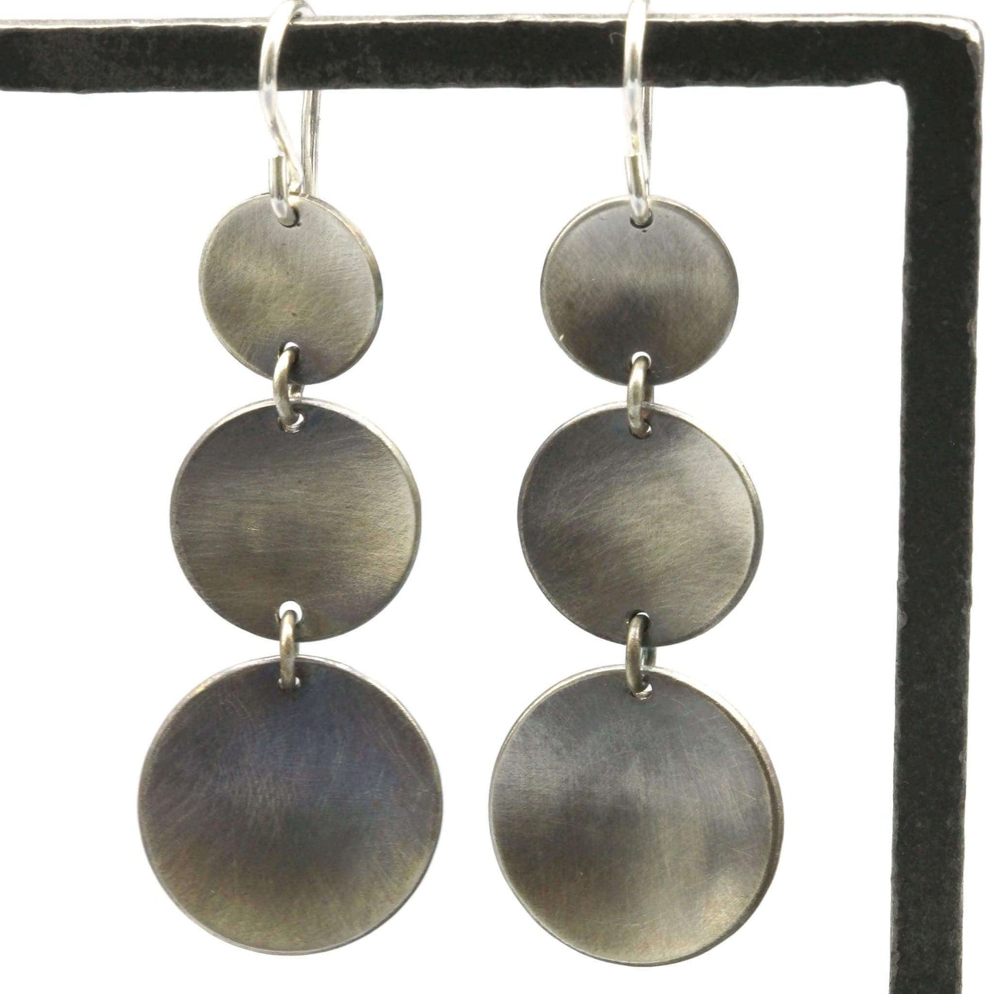 Long Silver Earrings - Triple Concave Discs - Rebecca Cordingley