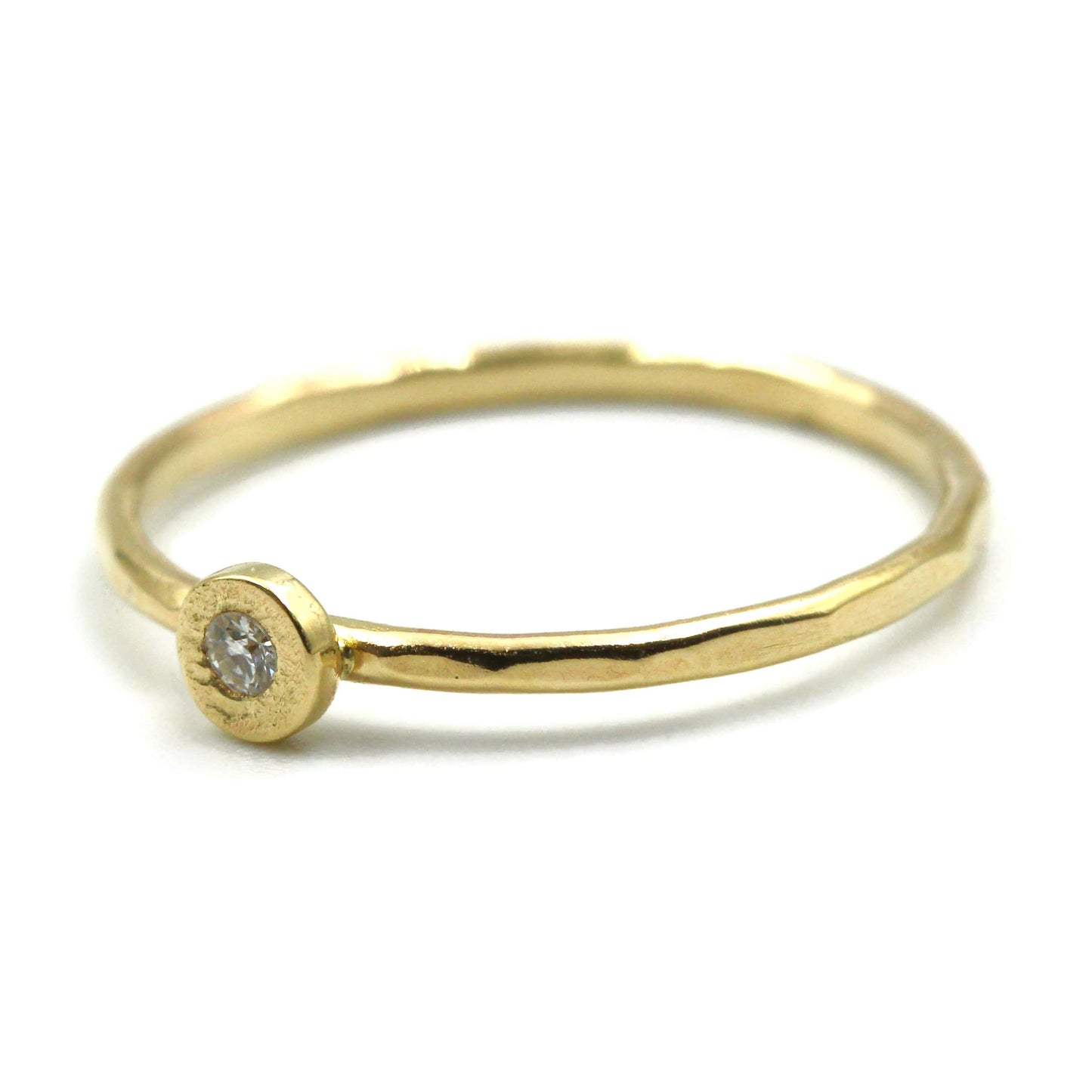 Moissanite stackable rings in 14k gold by Rebecca Cordingley Jewellery