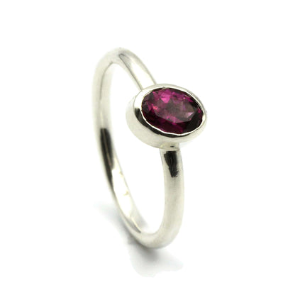 Oval Rhodolite Garnet Silver Ring - Rebecca Cordingley