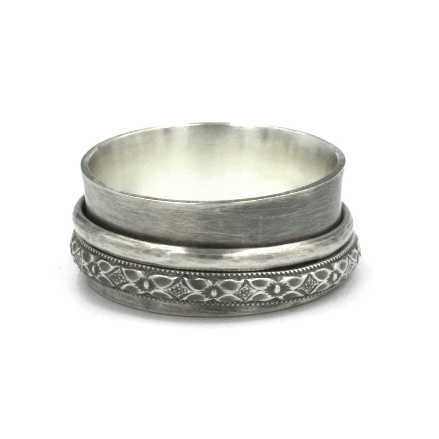 Sterling Silver Fidget Ring with Flower Pattern - Rebecca Cordingley Jewellery