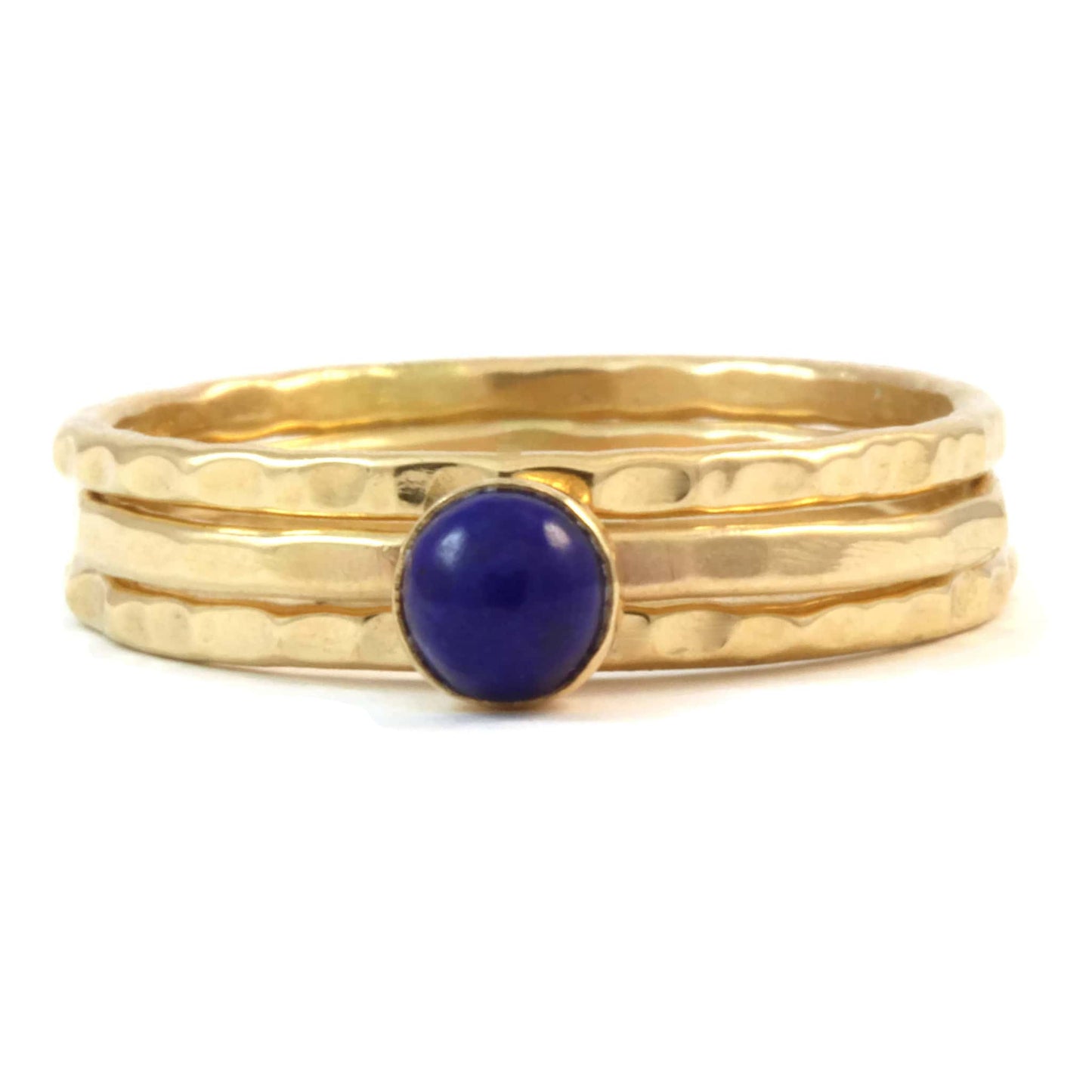 Set of Three 14k Gold Stacking Rings with Lapis Lazuli - Rebecca Cordingley