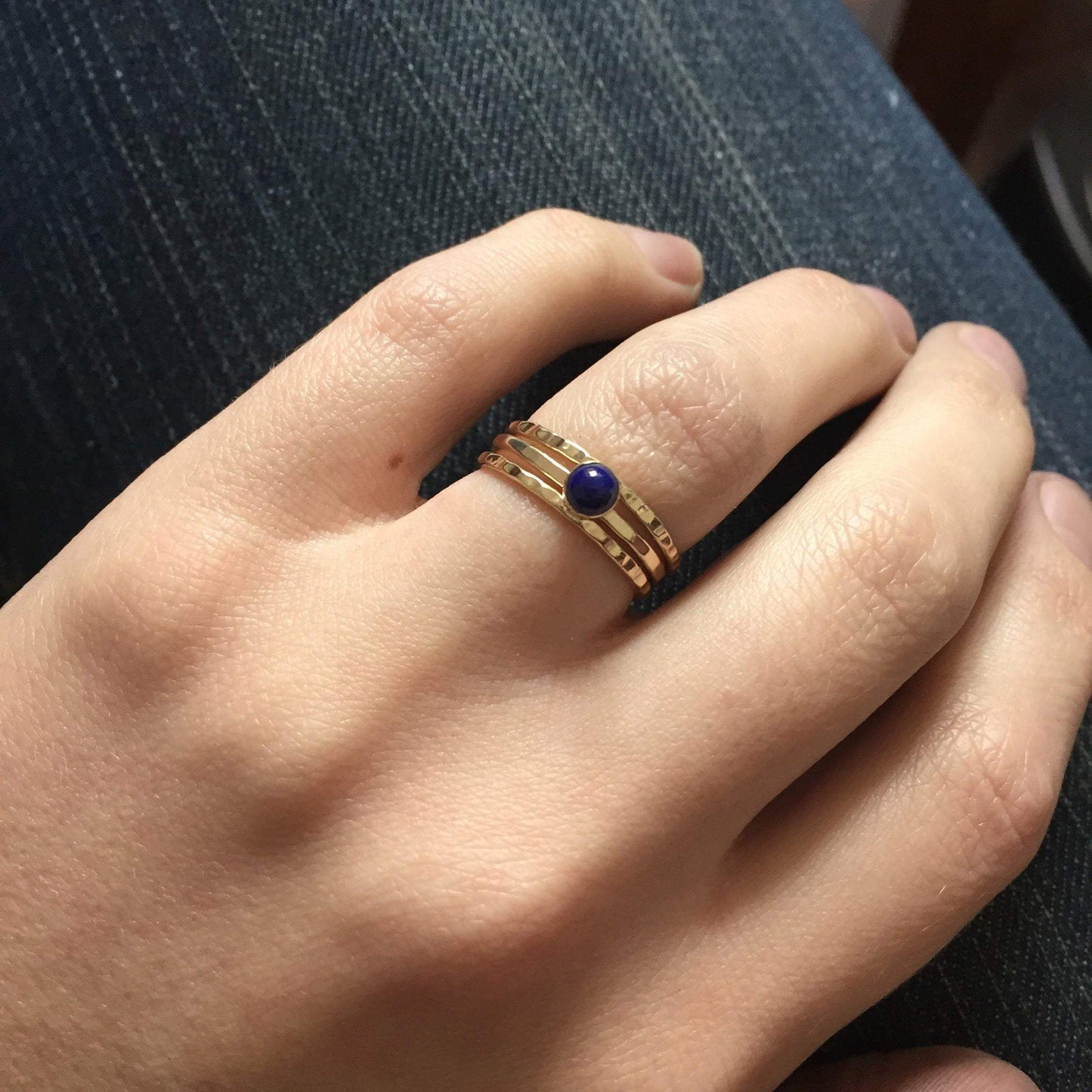 Set of Three 14k Gold Stacking Rings with Lapis Lazuli - Rebecca Cordingley