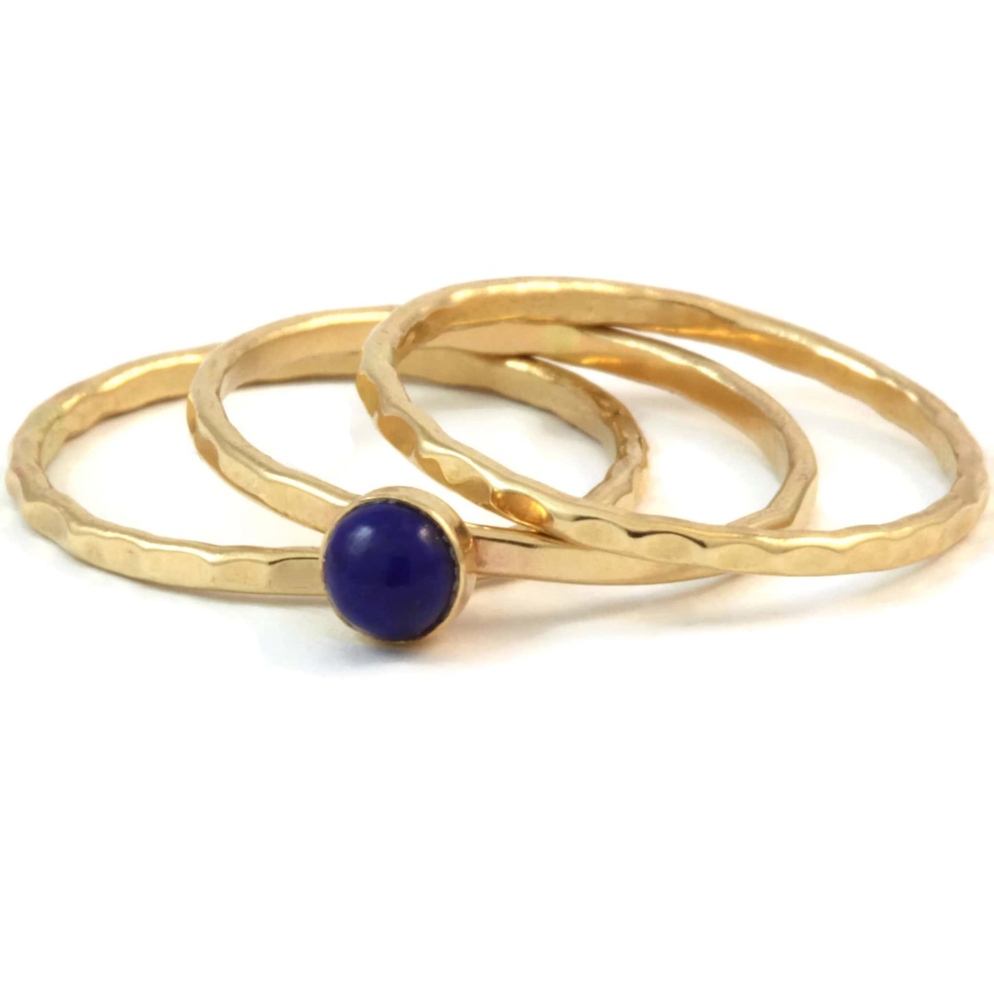 Set of Three 14k Gold Stacking Rings with Lapis Lazuli - Rebecca Cordingley