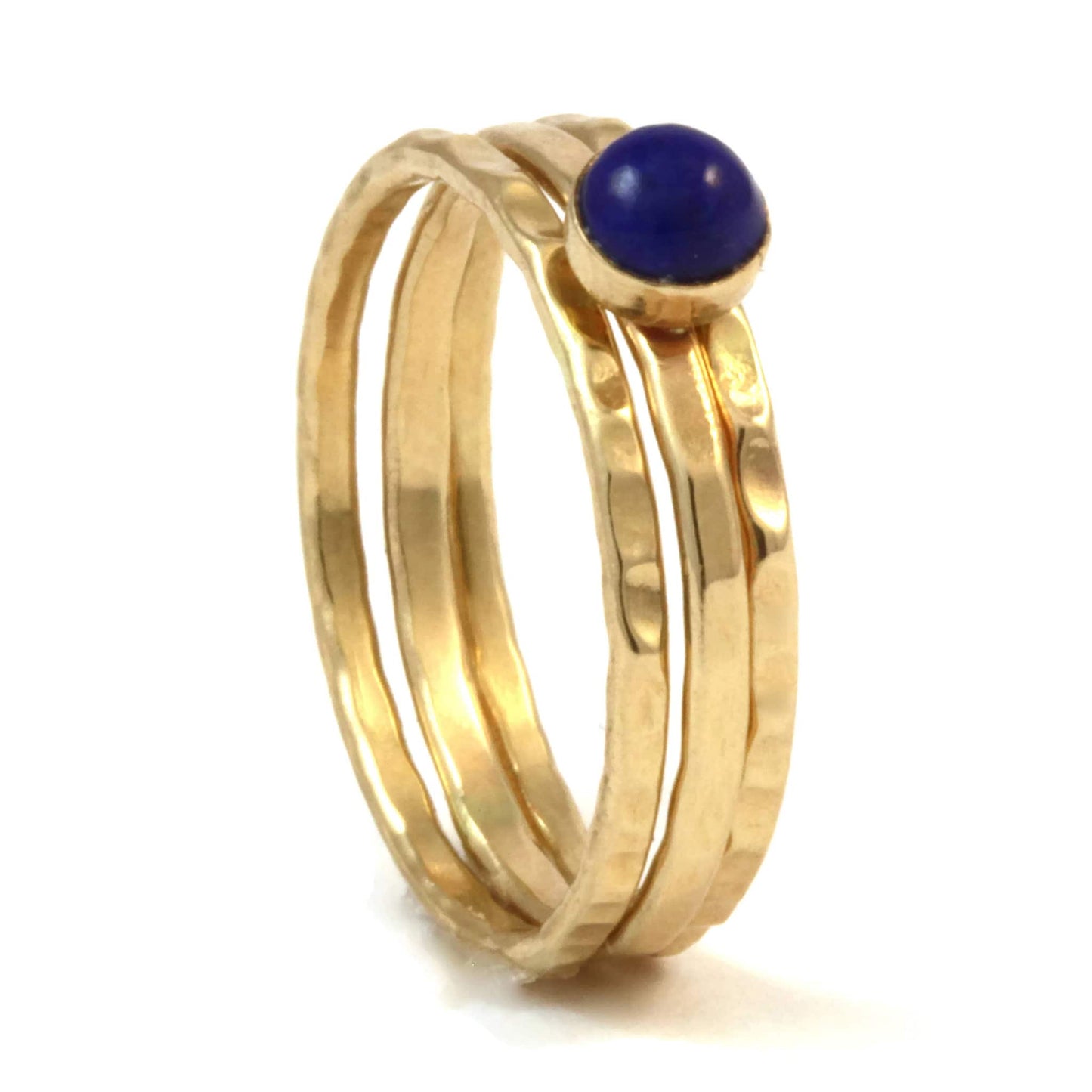 Set of Three 14k Gold Stacking Rings with Lapis Lazuli - Rebecca Cordingley