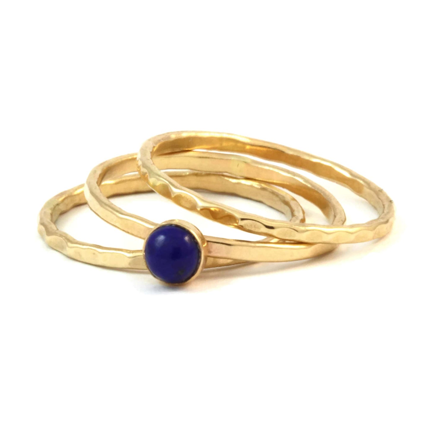 Set of Three 14k Gold Stacking Rings with Lapis Lazuli - Rebecca Cordingley