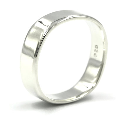 Square sterling silver wedding ring with bevelled edges, handmade by Rebecca Cordingley in Adelaide South Australia
