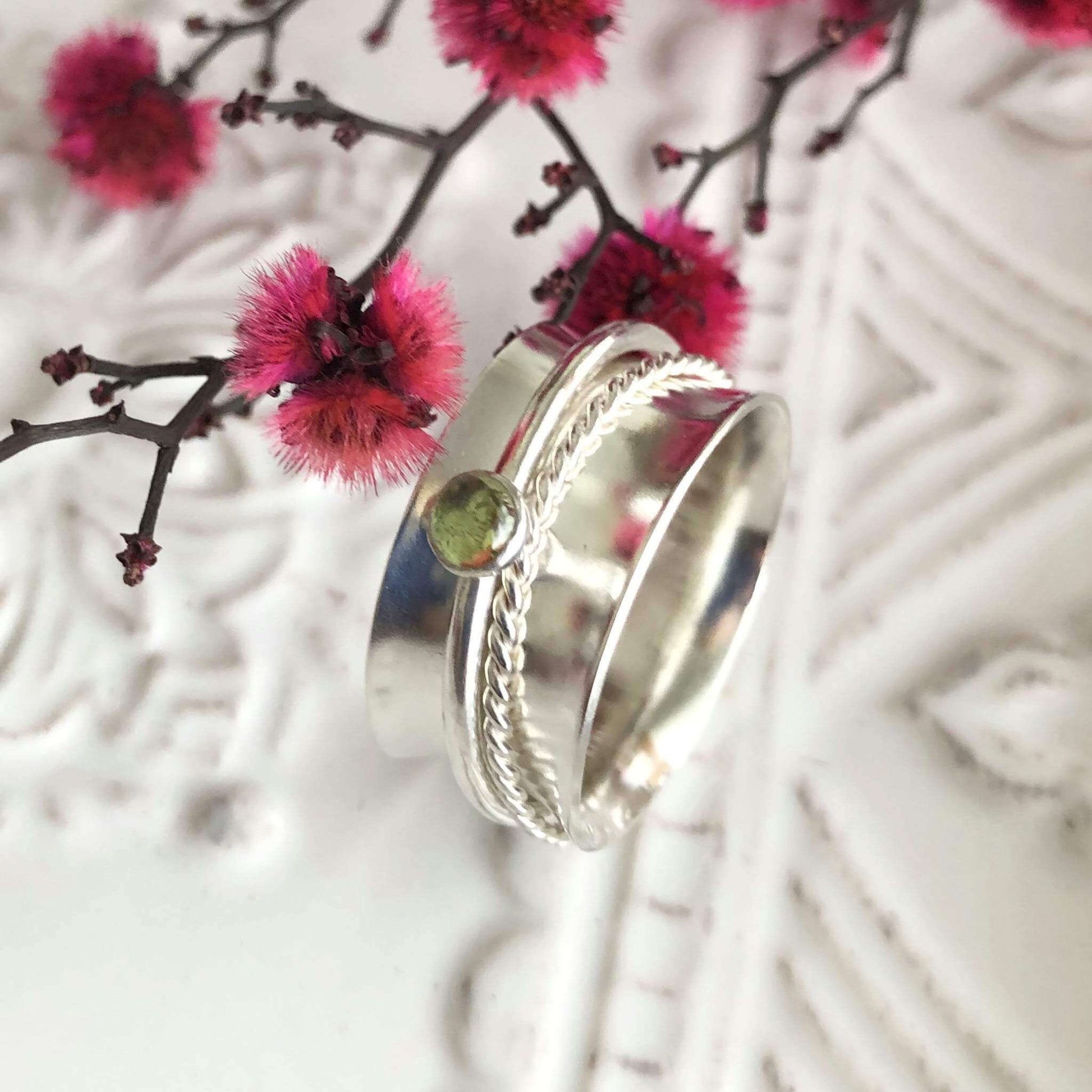 Sterling Silver Fidget Ring with Peridot - Rebecca Cordingley