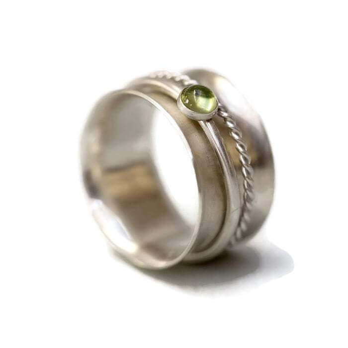 Sterling Silver Fidget Ring with Peridot - Rebecca Cordingley