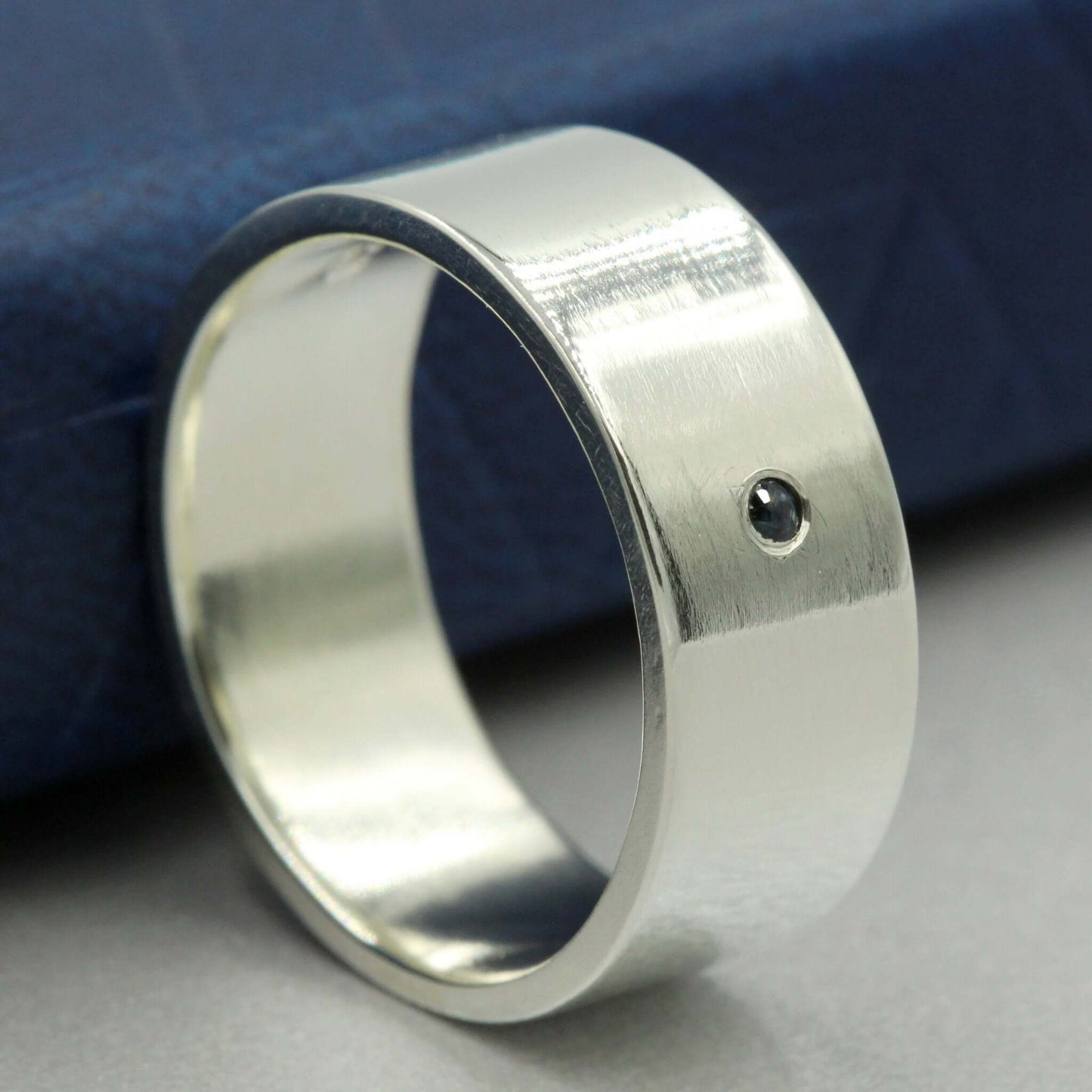 Sterling Silver Men's Wedding Ring with Sapphire - Rebecca Cordingley