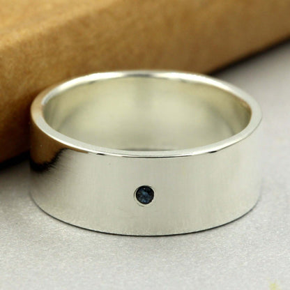 Sterling Silver Men's Wedding Ring with Sapphire - Rebecca Cordingley