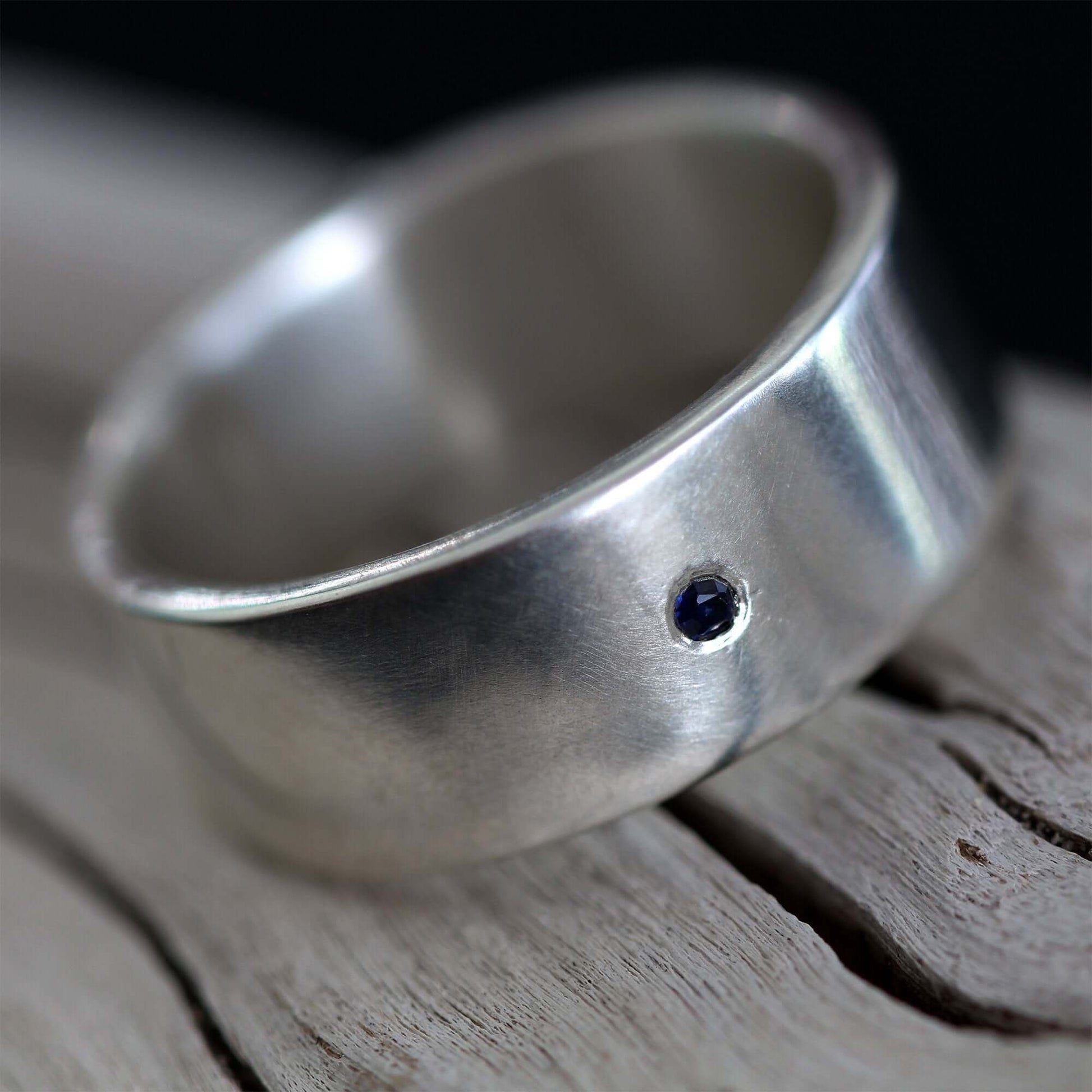 Sterling Silver Men's Wedding Ring with Sapphire - Rebecca Cordingley