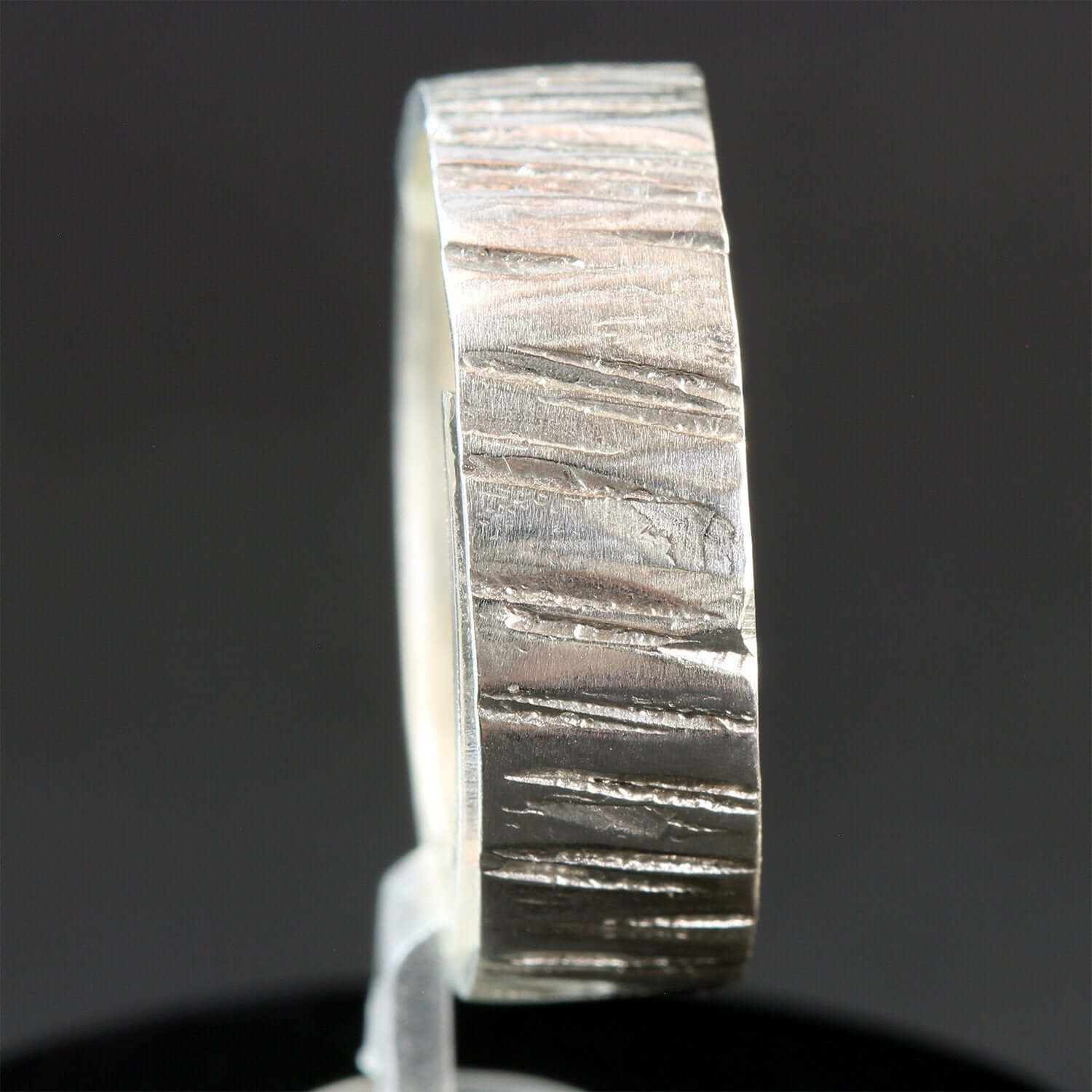 Wide Hammered Sterling Silver Ring with Ridged Pattern - Rebecca Cordingley