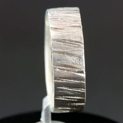 Wide Hammered Sterling Silver Ring with Ridged Pattern - Rebecca Cordingley