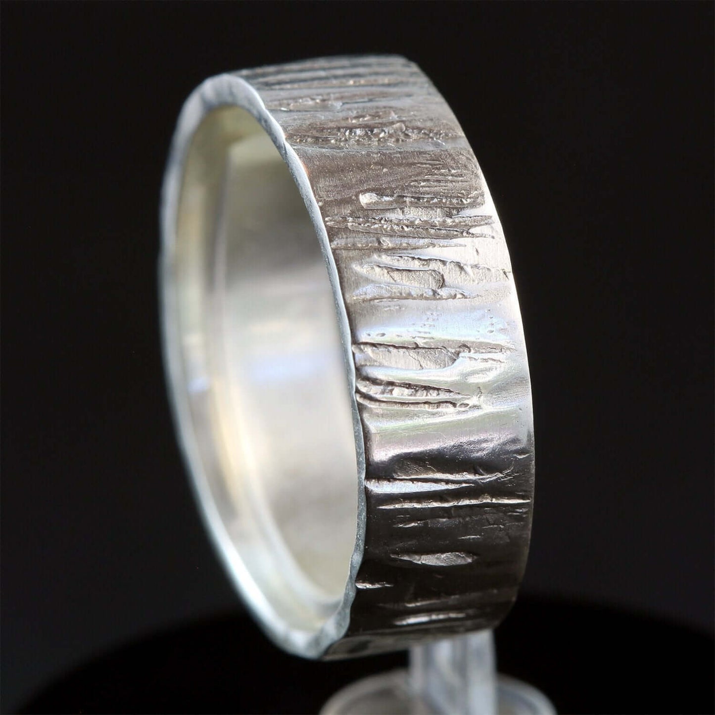 Wide Hammered Sterling Silver Ring with Ridged Pattern - Rebecca Cordingley