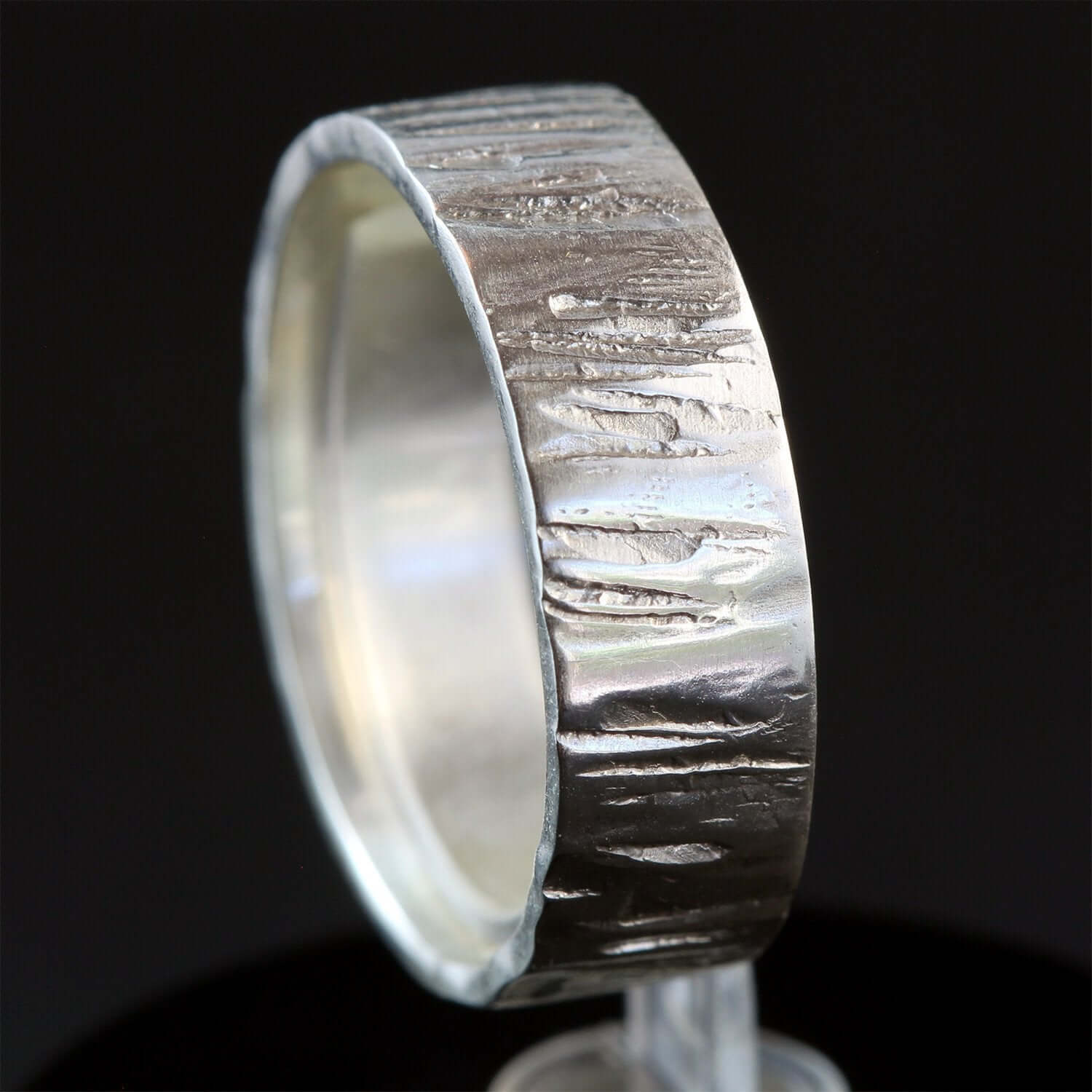 Wide Hammered Sterling Silver Ring with Ridged Pattern - Rebecca Cordingley