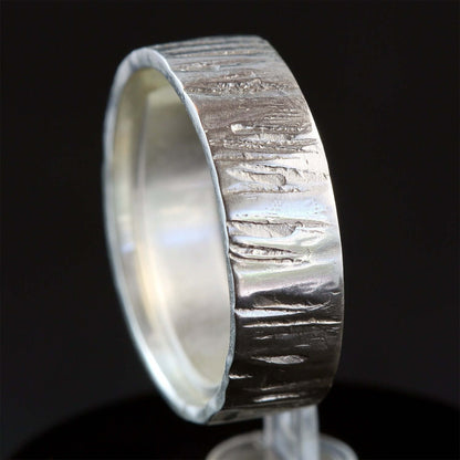 Wide Hammered Sterling Silver Ring with Ridged Pattern - Rebecca Cordingley