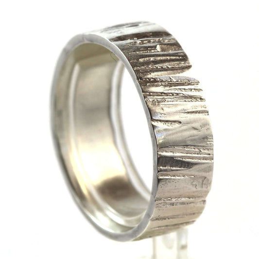 Wide Hammered Sterling Silver Ring with Ridged Pattern - Rebecca Cordingley